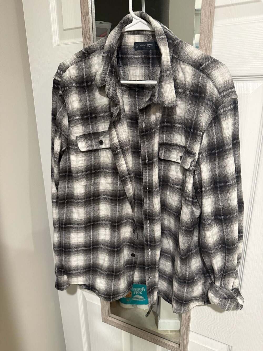 Lucky Brand Black and White Plaid Long Sleeve Flannel Shirt XL